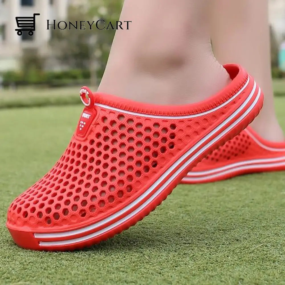 Women Hollow Out Beach Slippers Flip Flops Red / 5 Flip Flops