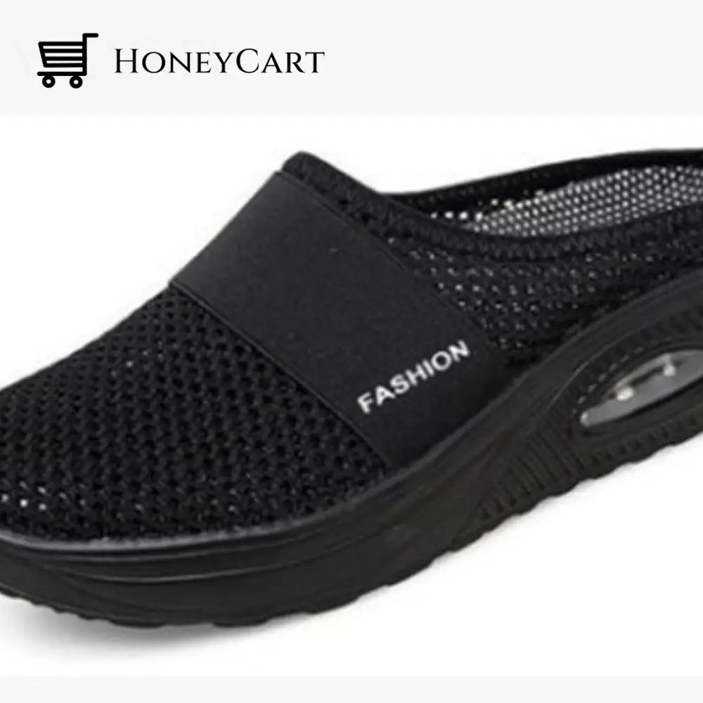 Women Mesh Breathable Wedges Mules Sandals Black / 5.5 Woman