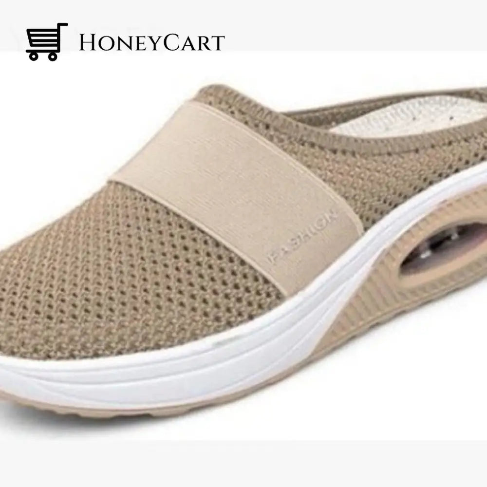 Women Mesh Breathable Wedges Mules Sandals Khaki / 5.5 Woman