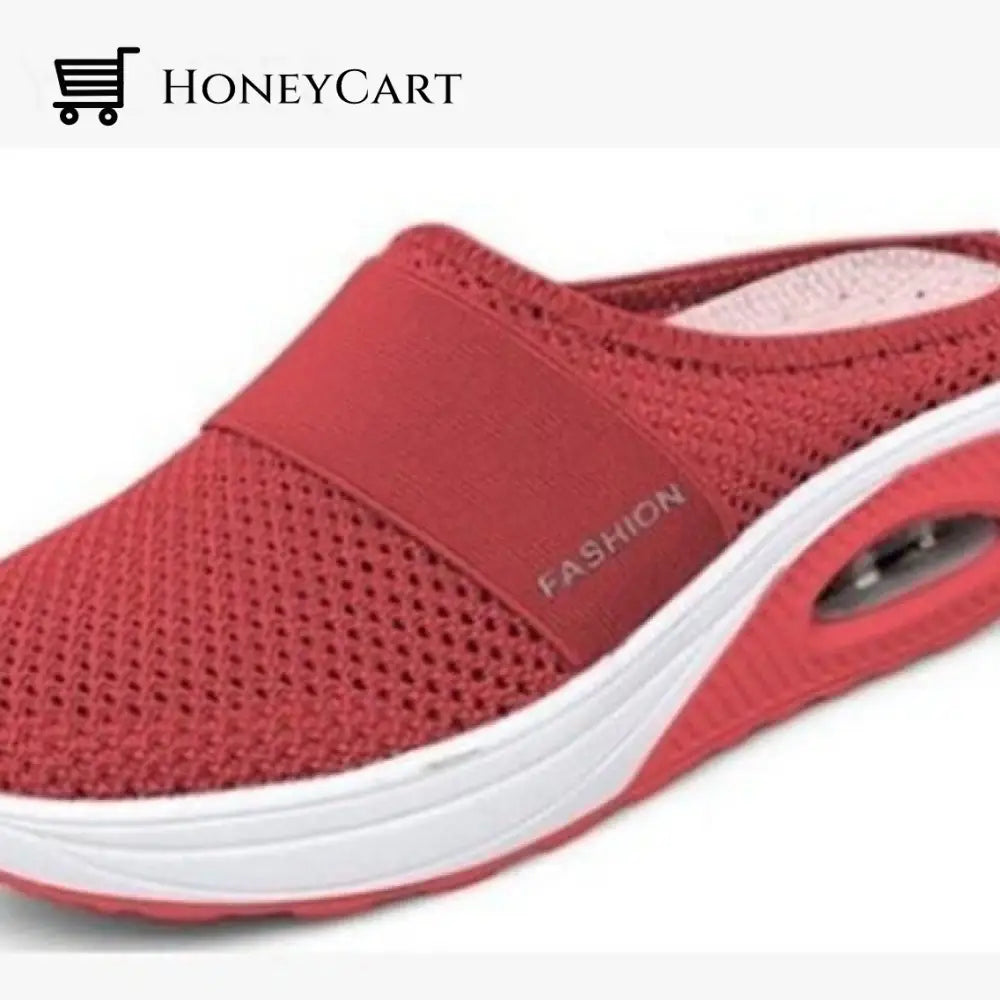 Women Mesh Breathable Wedges Mules Sandals Red / 5.5 Woman