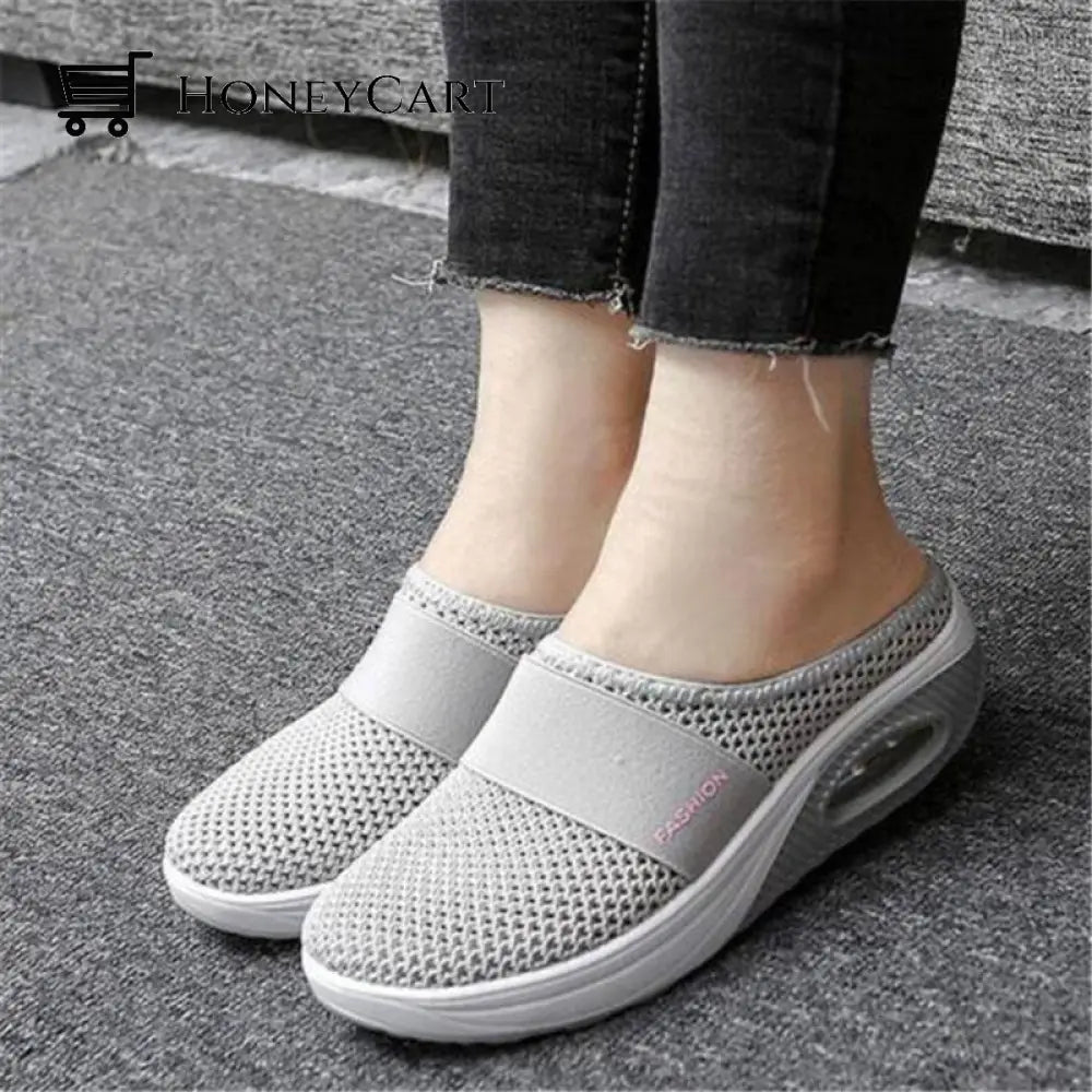 Women Mesh Breathable Wedges Mules Sandals Woman