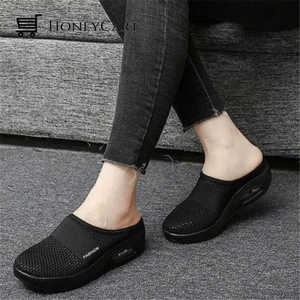 Women Mesh Breathable Wedges Mules Sandals Woman