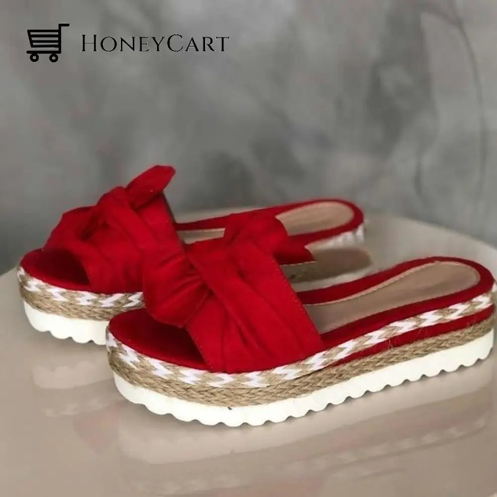 Women Open Toe Sandals Casual Style With Bowknot Ornament