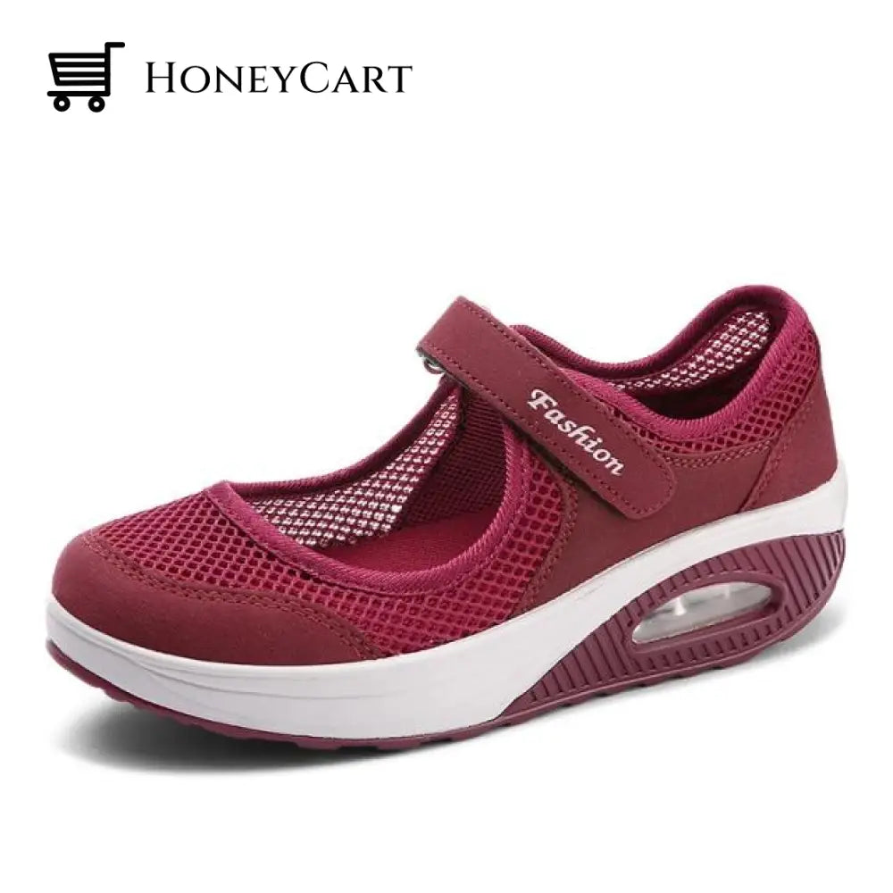Women Platform Breathable Velcro Mesh Casual Shoes Purplish Red / 5.5 Orthopedic Bunion Sandals