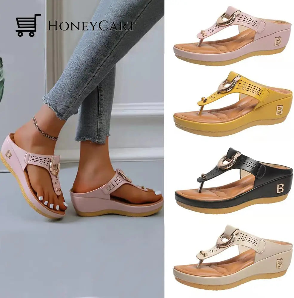 Women Sandals Wedge Thong With Orthopedic Arch Support 5 / Pink Myx-Shoes