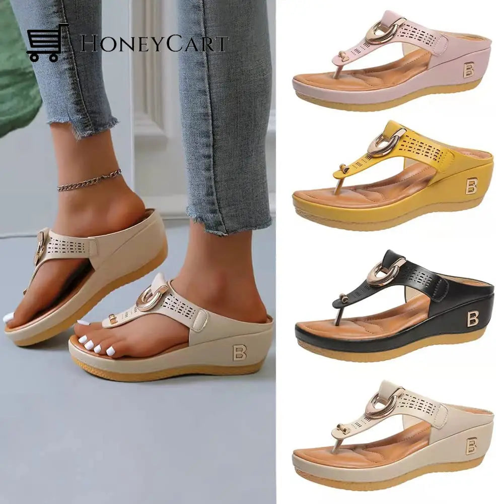 Women Sandals Wedge Thong With Orthopedic Arch Support 5.5 / White Myx-Shoes