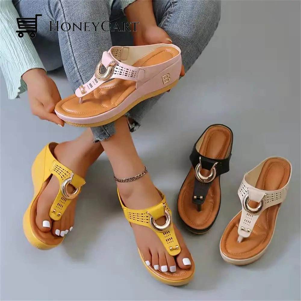 Women Sandals Wedge Thong With Orthopedic Arch Support Myx-Shoes