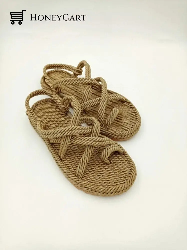 Women Summer Cross Tied Bohemian Ethnic Sandals Ring Golden Dull / 6 Boho Sandals