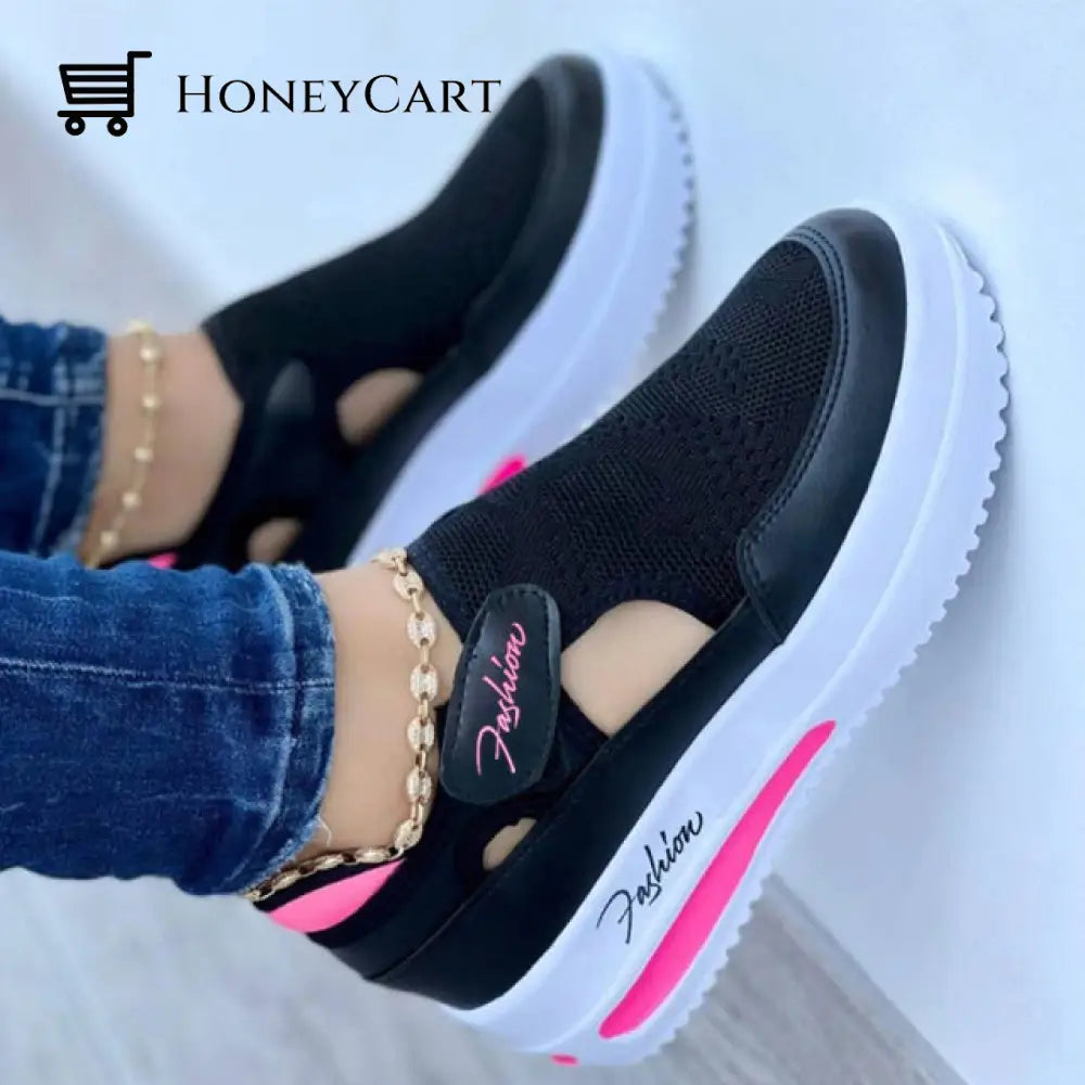Women Tennis Canvas Hollow Out Sneaker Shoes Black / 5.5