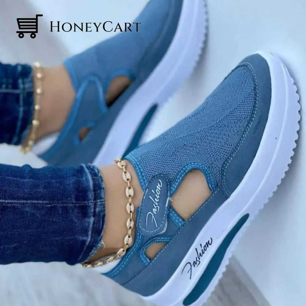 Women Tennis Canvas Hollow Out Sneaker Shoes Blue / 5.5