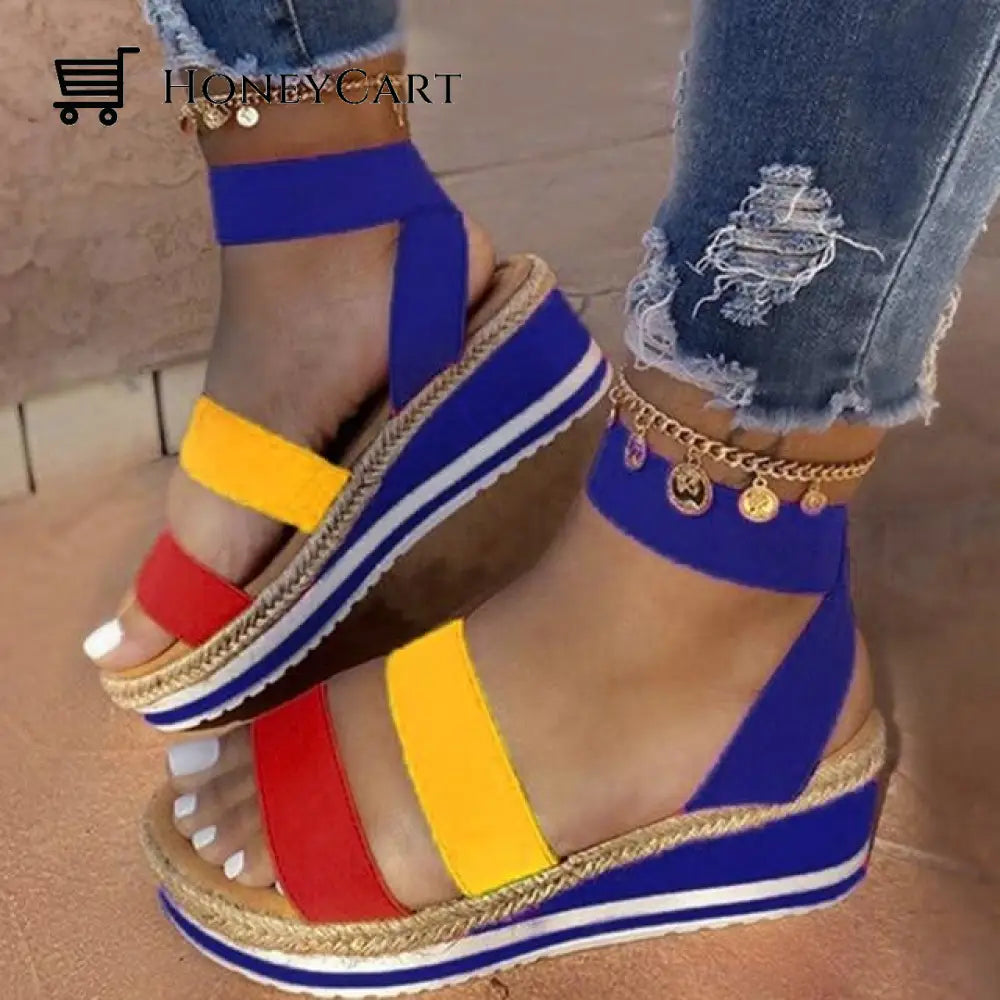 Women Woven Wedge Casual Platform Heel Sandals Blue / 5 Wedge Platform Sandals