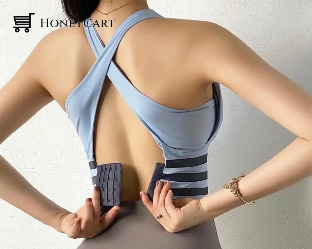 Women Yoga Crop Top Shockproof Push Up Underwear Bra Blue / L