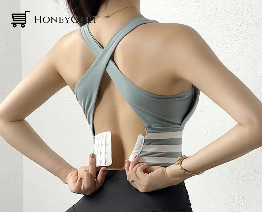 Women Yoga Crop Top Shockproof Push Up Underwear Bra Green / M