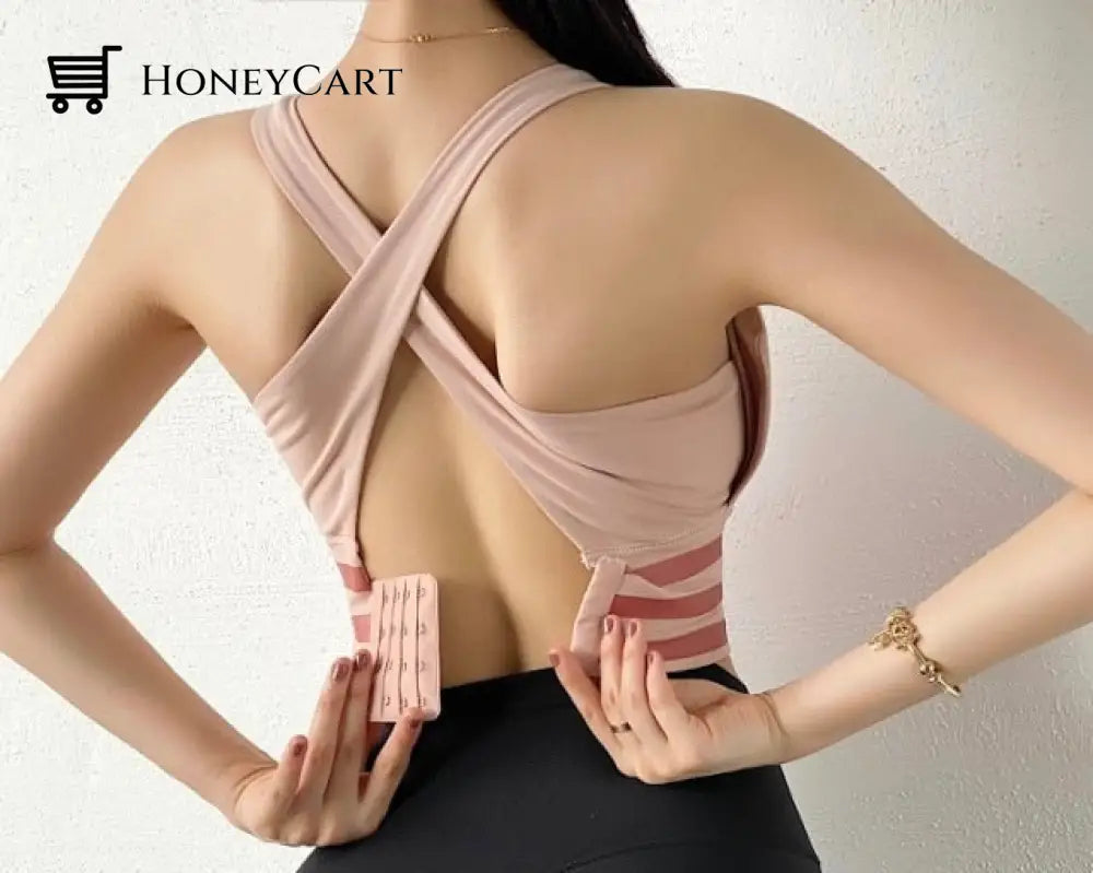 Women Yoga Crop Top Shockproof Push Up Underwear Bra Pink / M