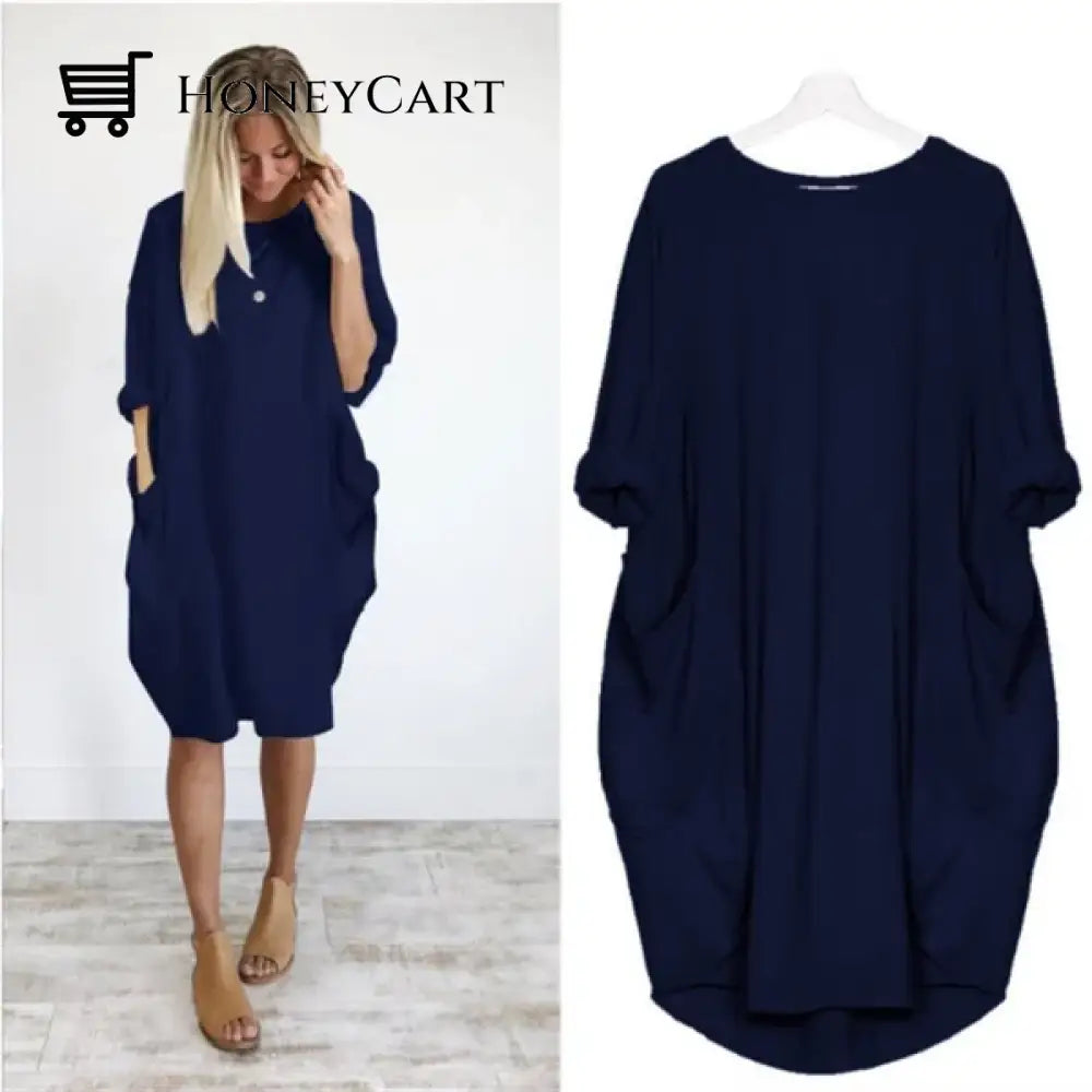 Womens Casual Solid O Outline Dress Navy / S Tool
