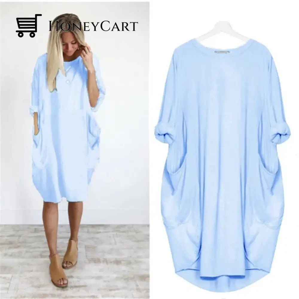 Womens Casual Solid O Outline Dress Sky Blue / S Tool