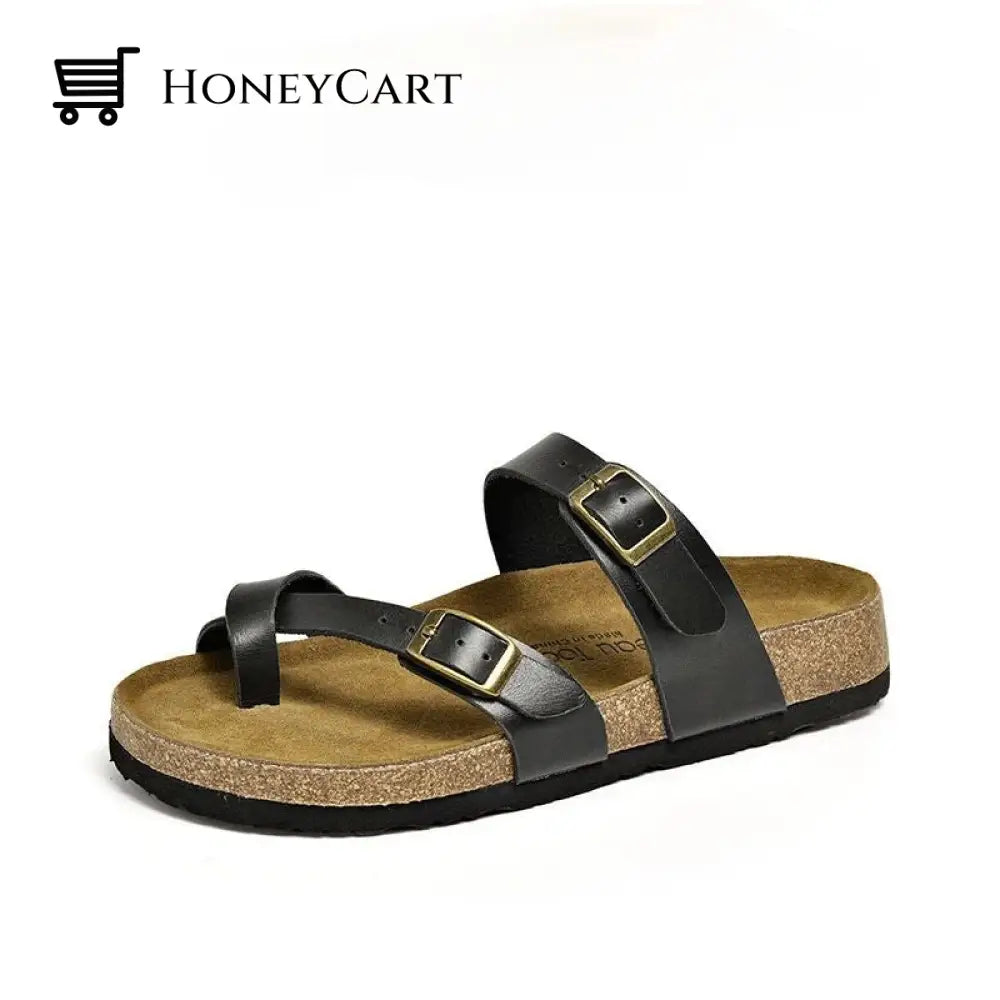 Womens Cushionaire Luna Cork Footbed Sandal Black / 4-4.5 Apparel & Accessories