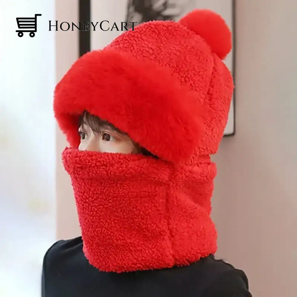 Womens Cycling Windproof Scarf Hat Red Tool