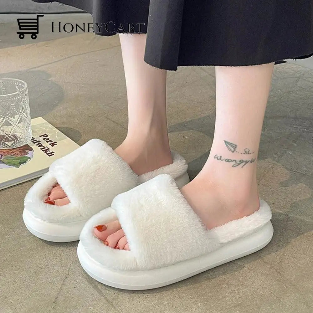 Womens Faux-Fur Cloud Slippers