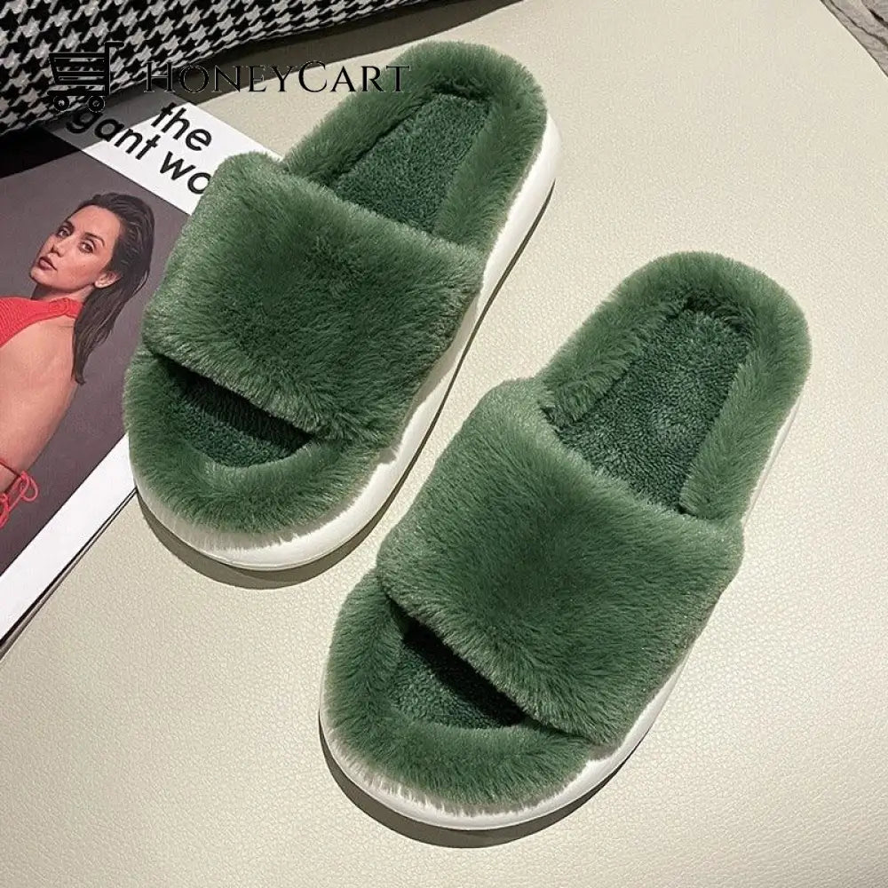 Womens Faux-Fur Cloud Slippers Green / Uk 3 | Us 5 Eu 36