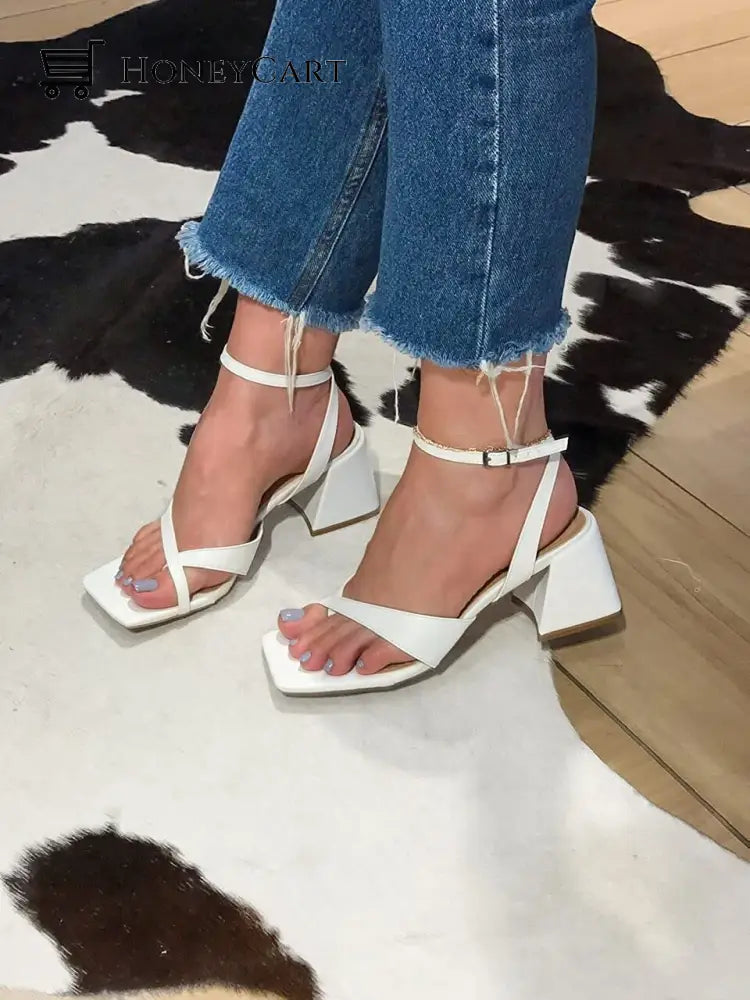 Womens High Block Heel Sandals Open Toe Ankle Strap Buckle Fp-Shoes