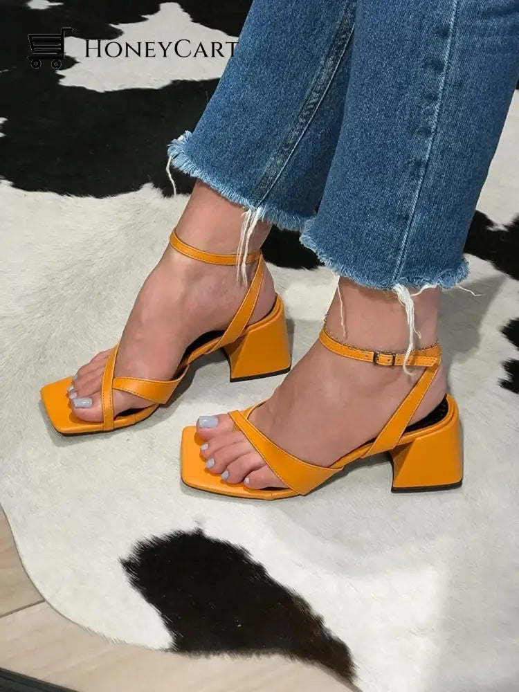 Womens High Block Heel Sandals Open Toe Ankle Strap Buckle Fp-Shoes