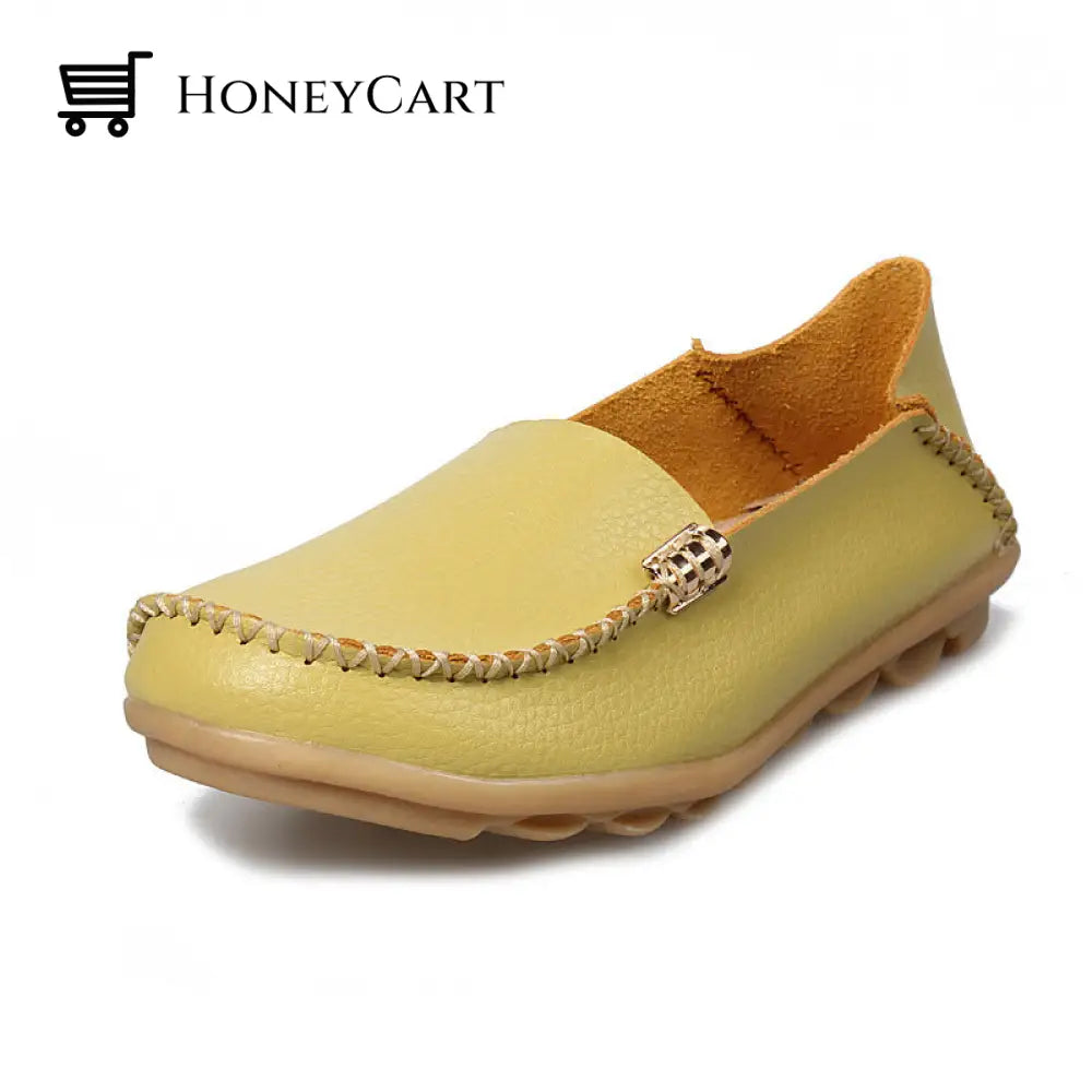 Womens Leather Loafers Flats Soft Walking Shoes Applegreen / Us 5.5 Ltt-Shoes