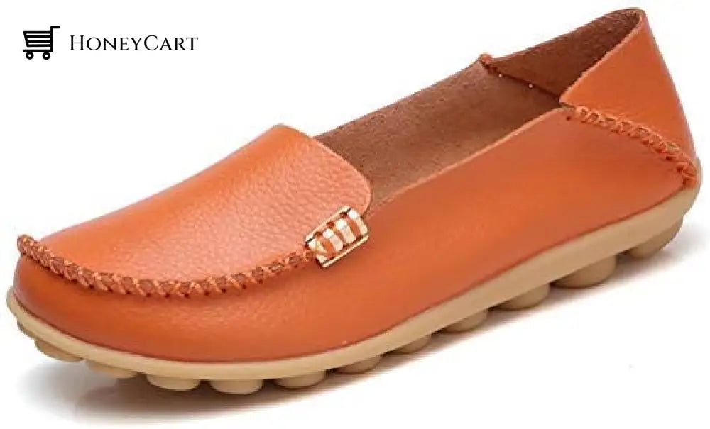 Womens Leather Loafers Flats Soft Walking Shoes Ltt-Shoes