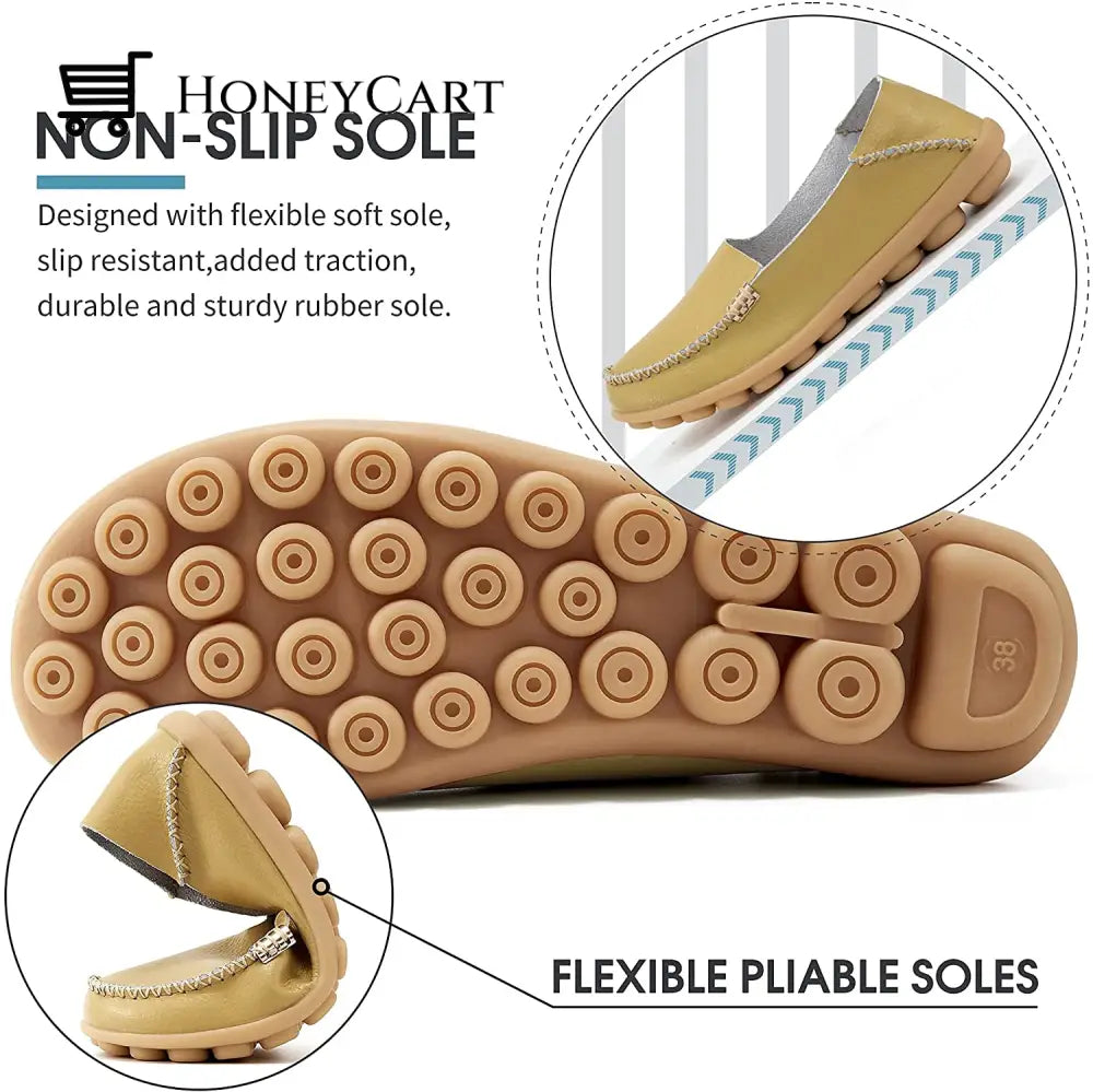 Womens Leather Loafers Flats Soft Walking Shoes Ltt-Shoes