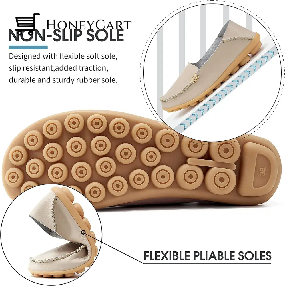 Womens Leather Loafers Flats Soft Walking Shoes Ltt-Shoes