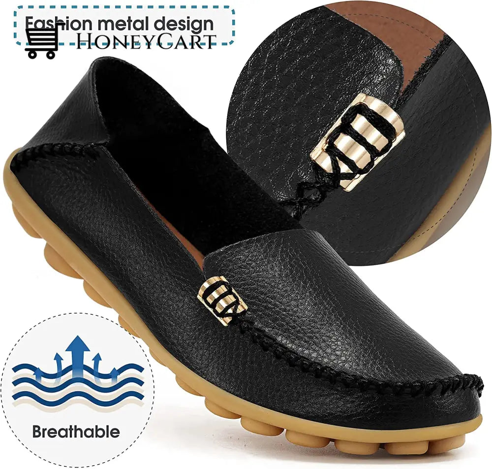 Womens Leather Loafers Flats Soft Walking Shoes Ltt-Shoes