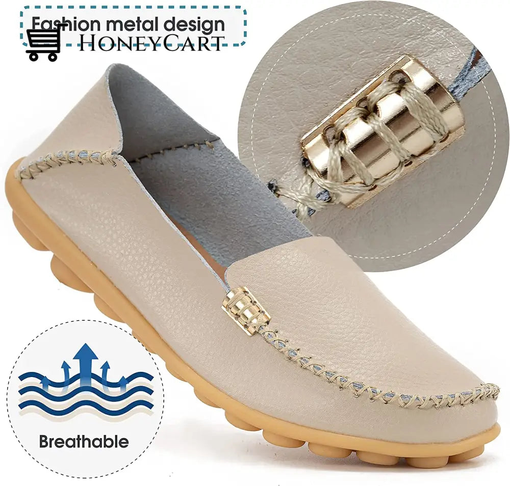 Womens Leather Loafers Flats Soft Walking Shoes Ltt-Shoes