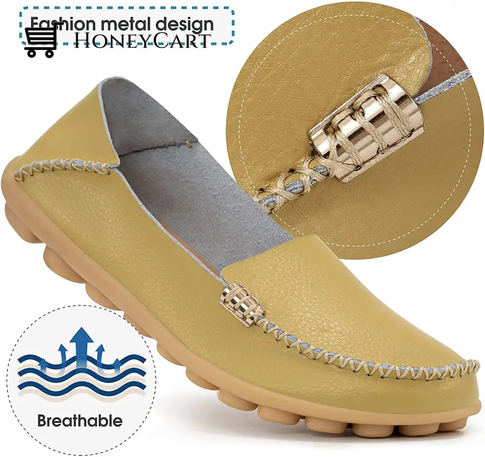 Womens Leather Loafers Flats Soft Walking Shoes Ltt-Shoes