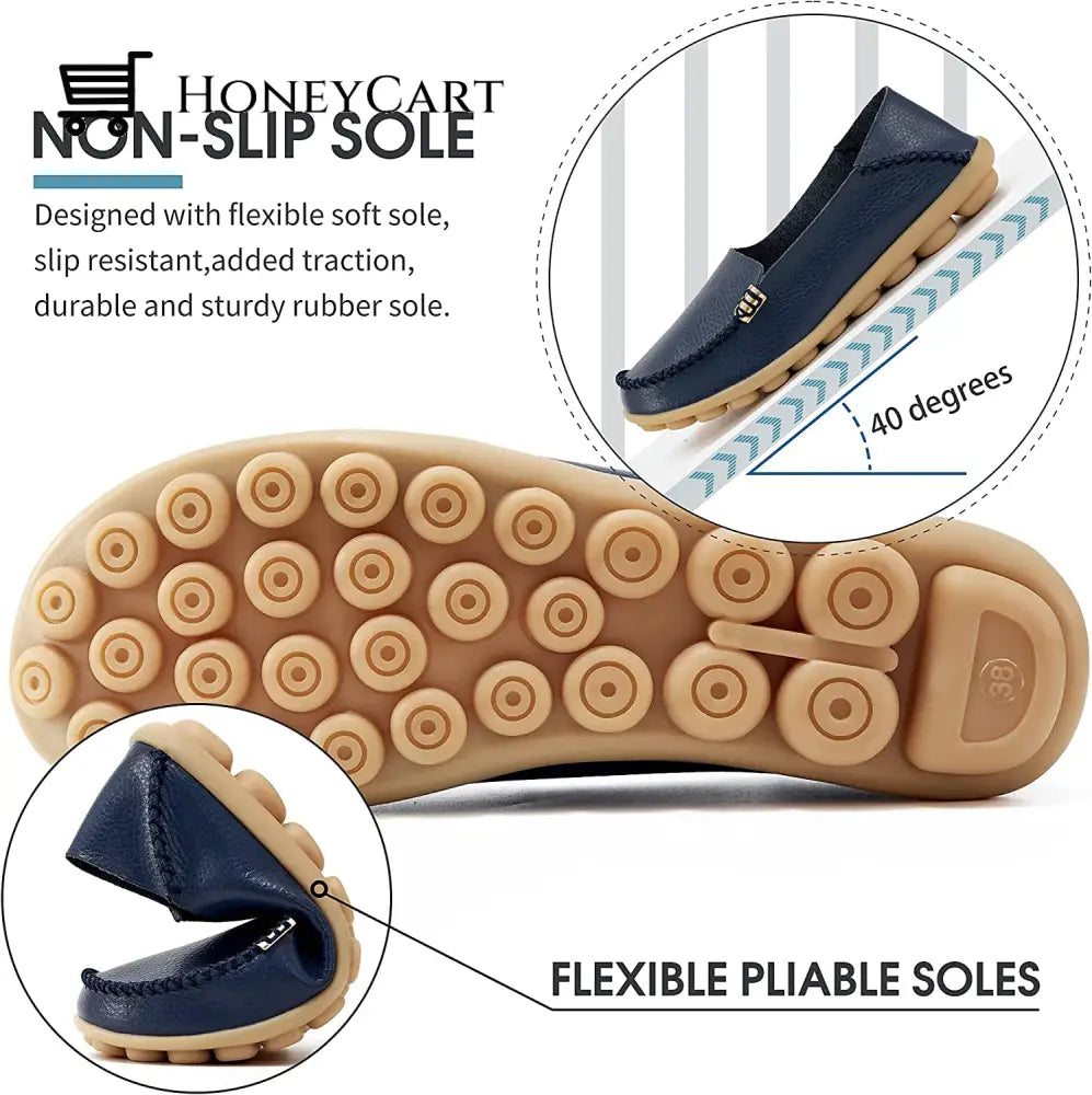 Womens Leather Loafers Flats Soft Walking Shoes Ltt-Shoes