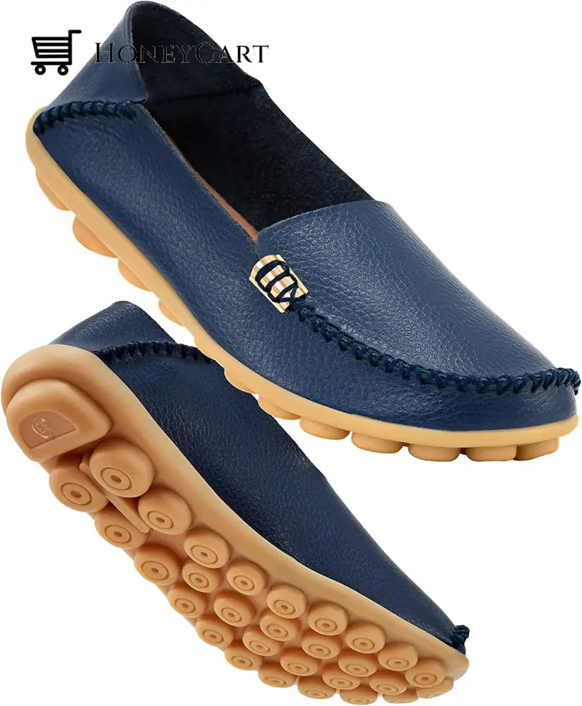 Womens Leather Loafers Flats Soft Walking Shoes Ltt-Shoes