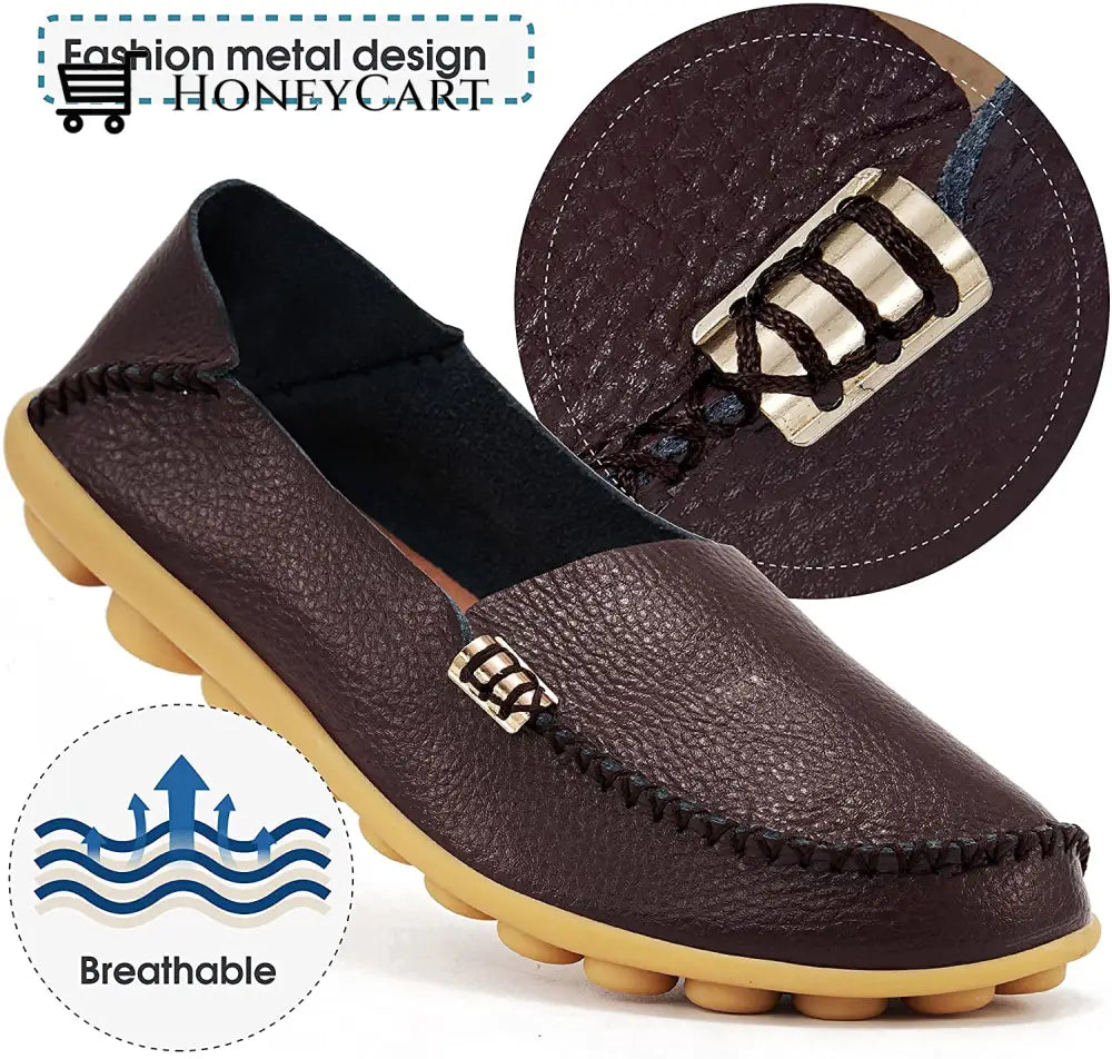 Womens Leather Loafers Flats Soft Walking Shoes Ltt-Shoes