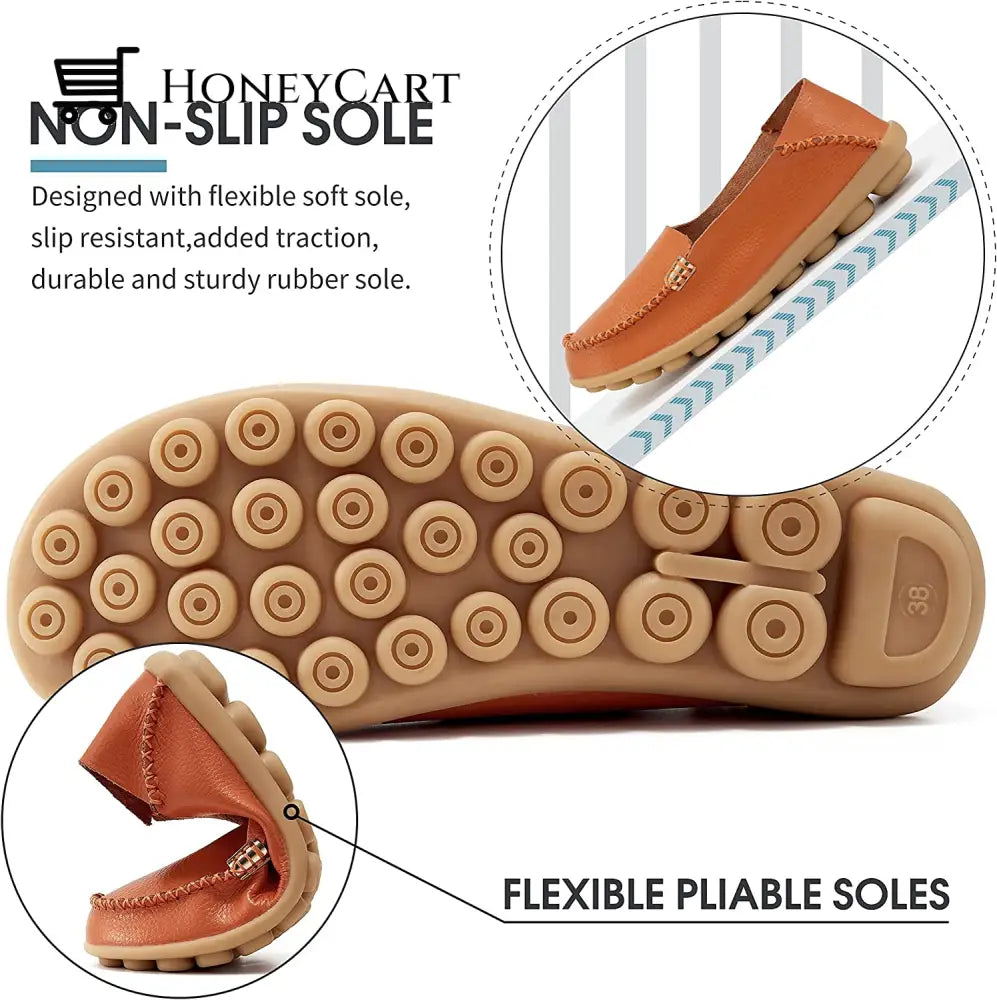 Womens Leather Loafers Flats Soft Walking Shoes Ltt-Shoes