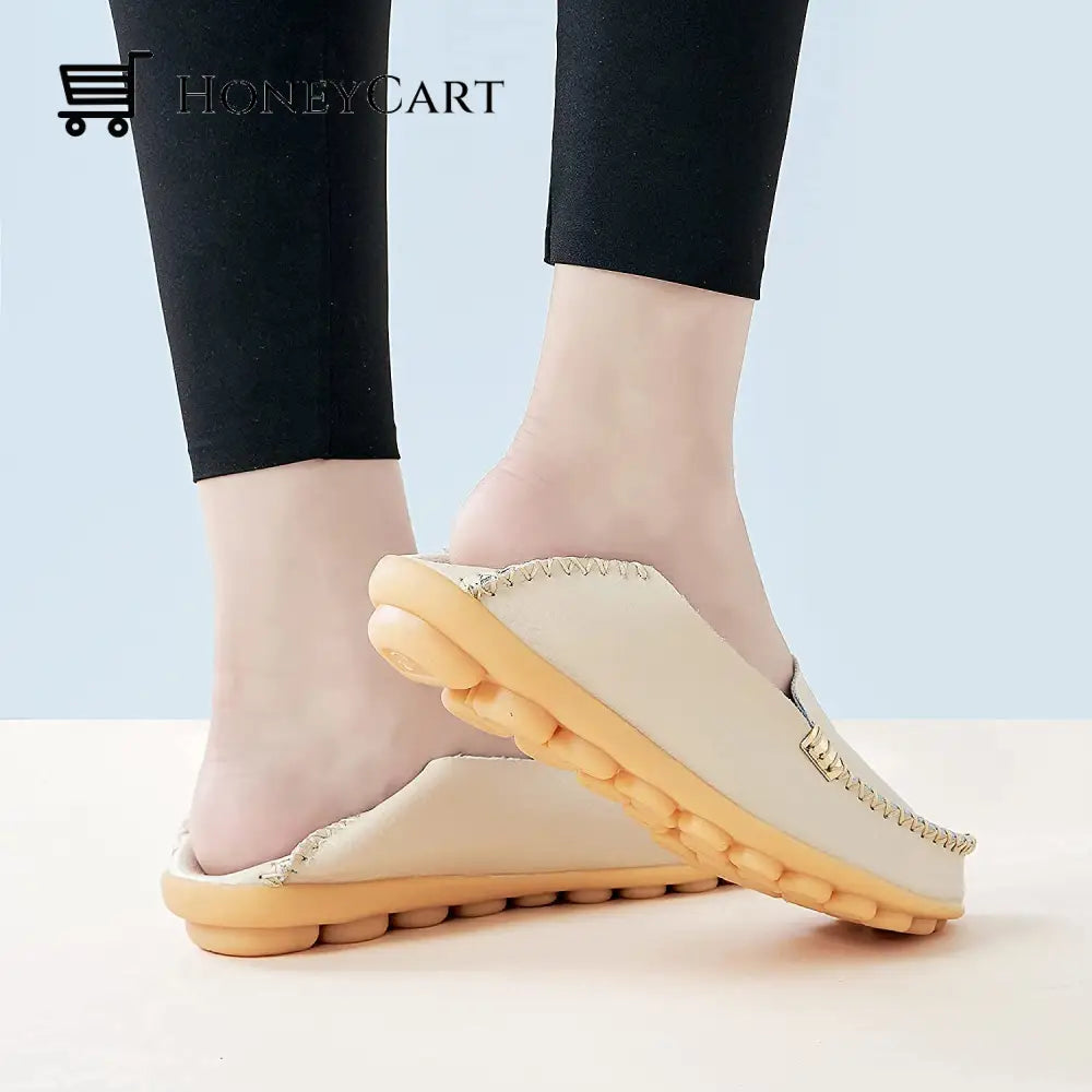 Womens Leather Loafers Flats Soft Walking Shoes Ltt-Shoes