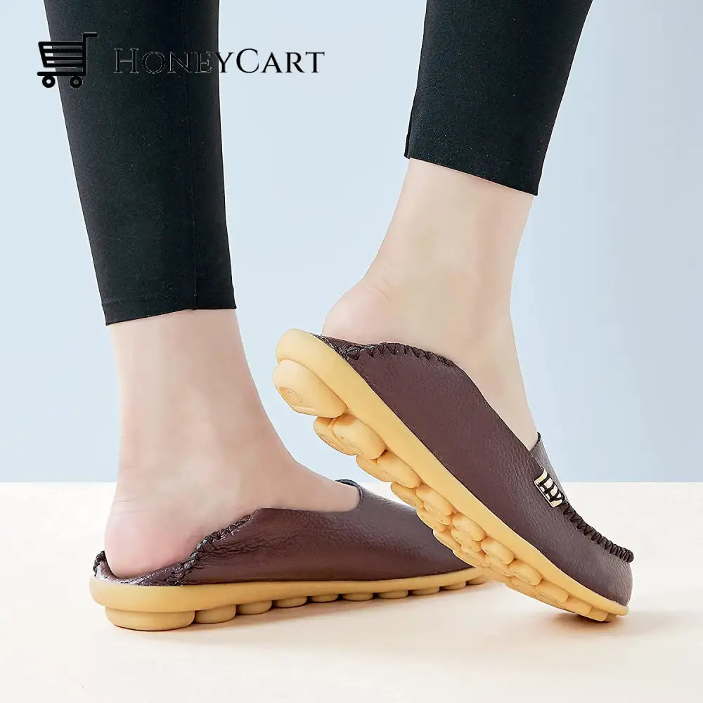 Womens Leather Loafers Flats Soft Walking Shoes Ltt-Shoes