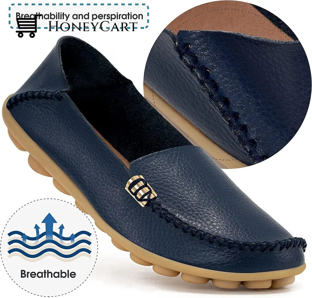 Womens Leather Loafers Flats Soft Walking Shoes Ltt-Shoes