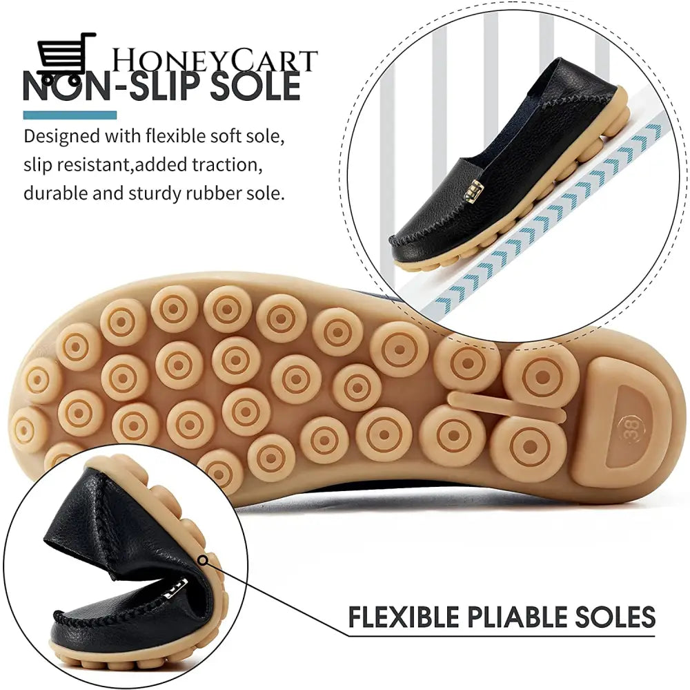 Womens Leather Loafers Flats Soft Walking Shoes Ltt-Shoes