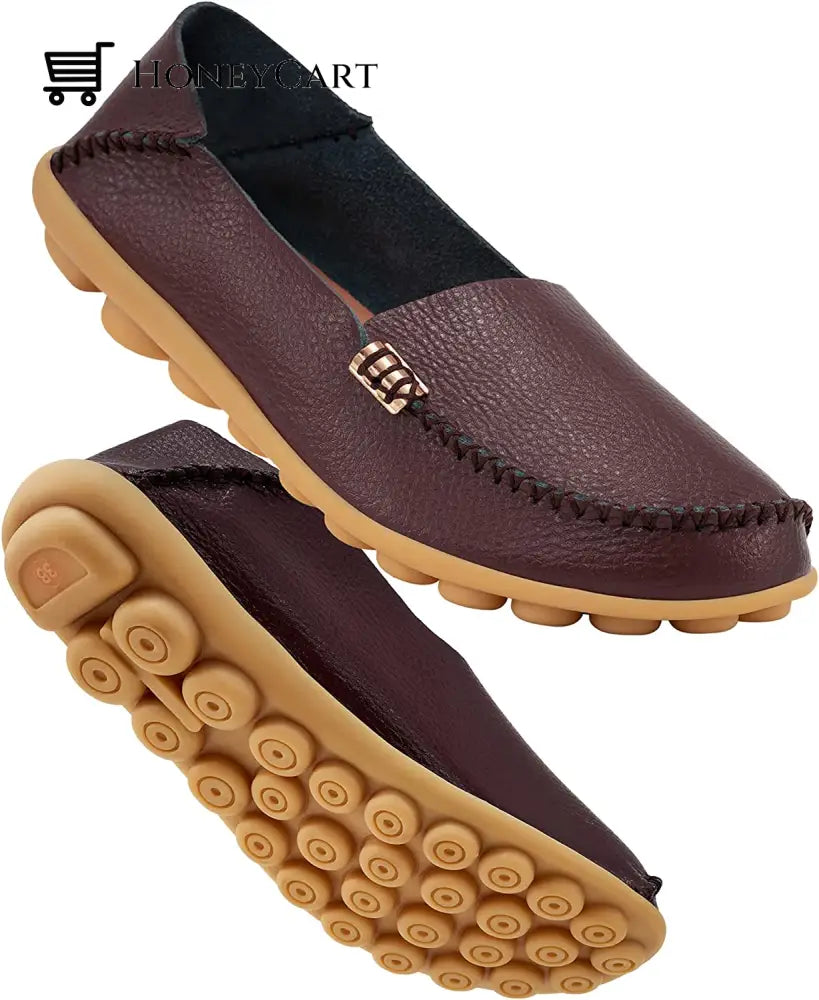 Womens Leather Loafers Flats Soft Walking Shoes Ltt-Shoes