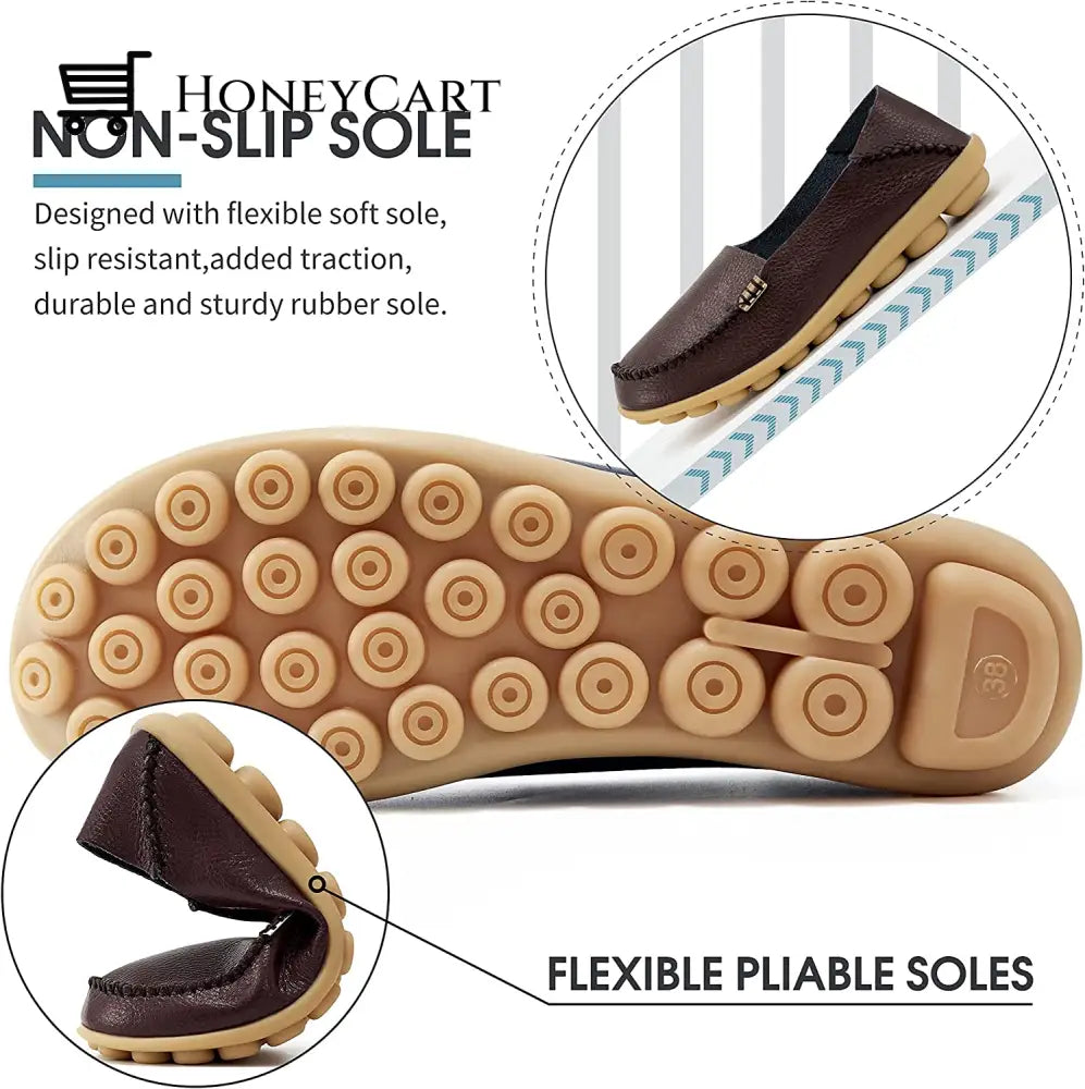 Womens Leather Loafers Flats Soft Walking Shoes Ltt-Shoes