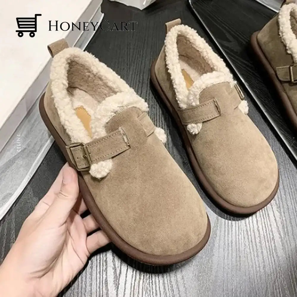 Womens Plush Round Toe Slip-On Flats Khaki / Eu35 Beauty& Health