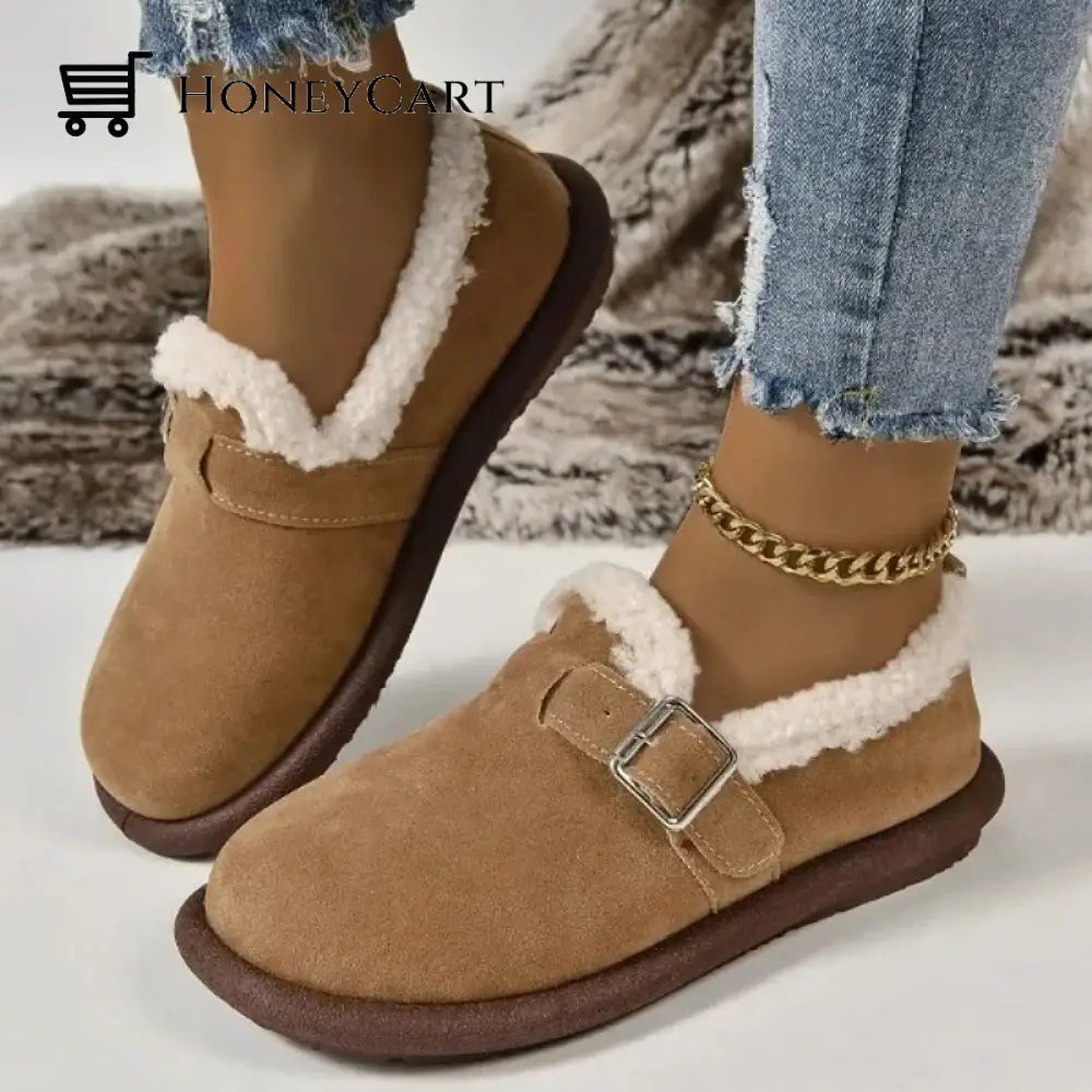 Womens Plush Round Toe Slip-On Flats Light Brown / Eu35 Beauty& Health