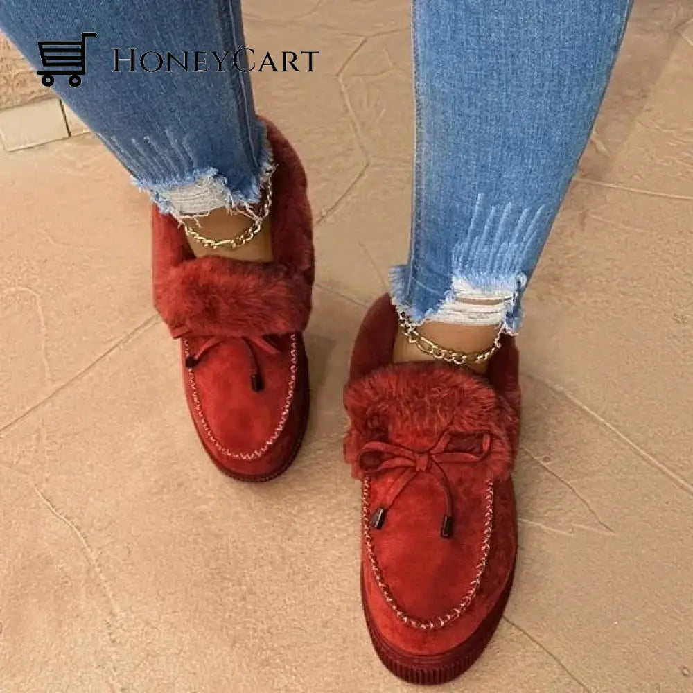 Womens Round Toe Fleece Thick Warm Cotton Shoes Accessories
