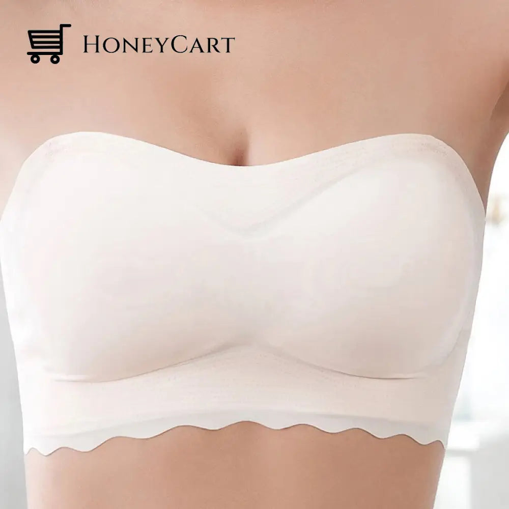 Womens Seamless Bandeau Crop Tube Top Bra Strapless Padded Bralette Beige / M Ltt-0708