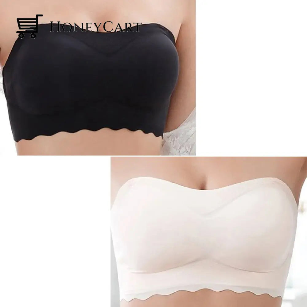 Womens Seamless Bandeau Crop Tube Top Bra Strapless Padded Bralette Black+Beige($19.99 For Each) / M