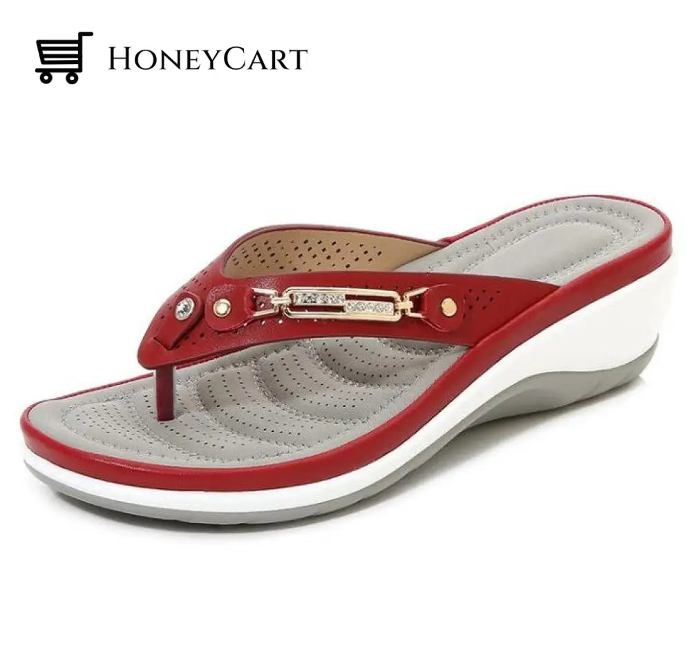 Womens Soft Cushion Flip Flops Thong Sandals Slippers Red / Us 5.5