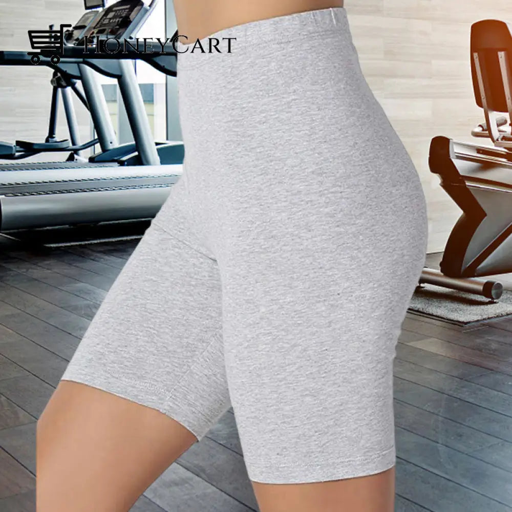 Womens Solid Color Fat Five-Point Yoga Sports And Leisure Pants Light Gray / S